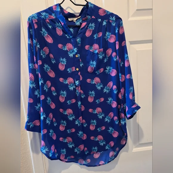 Wishful Park Blue Buttoned Blouse with Mandarin Collar - Picture 2 of 9